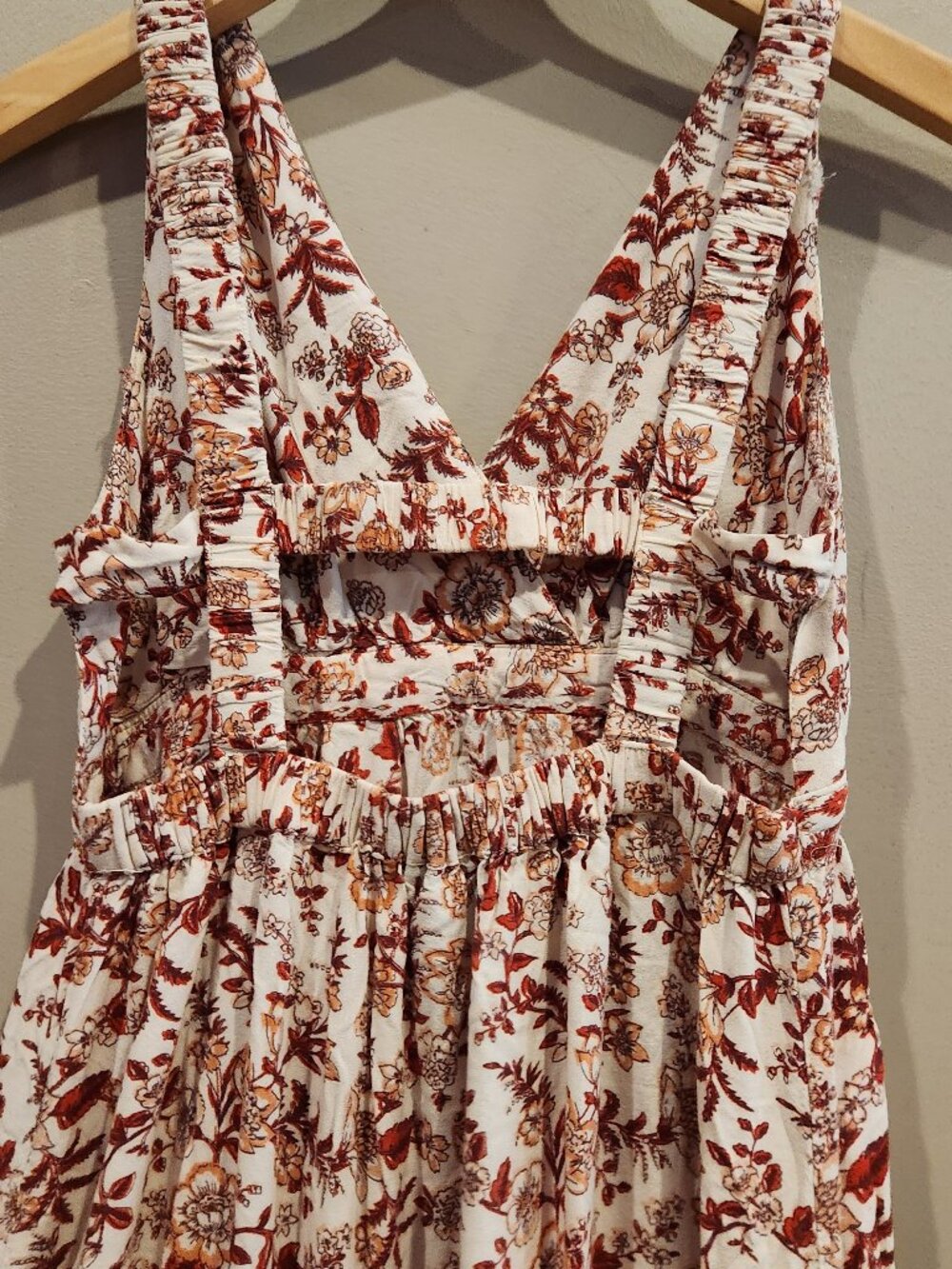 Angie Floral Boho Midi Dress Ivory Rust Sleeveless Size Small - Picture 3 of 3